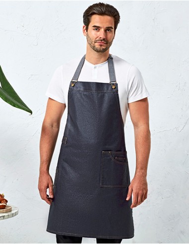 P-PR134-District Waxed Look Denim Bib Apron